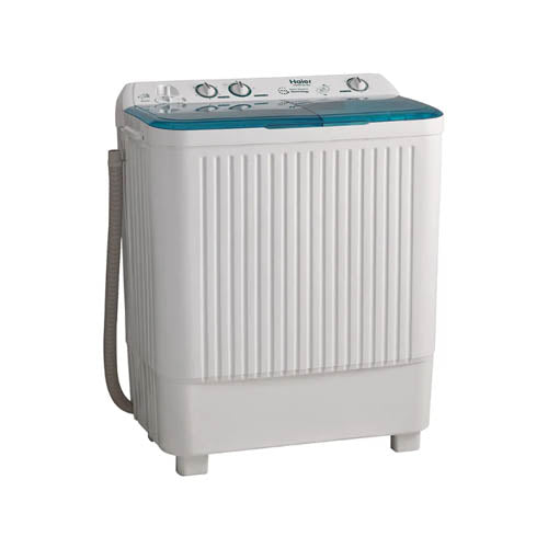 HAIER Top Loader Washing Machine HWM 100-BS - Semi-Automatic Twin Tub Washing Machine - 10 Kg Virgin Plastic Body (Rust Free) Dimensions: L760 x W450 x H947 (mm) White Cabinet Color Gear System Technology