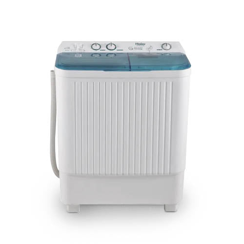 HAIER Top Loader Washing Machine HWM 100-BS - Semi-Automatic Twin Tub Washing Machine - 10 Kg Virgin Plastic Body (Rust Free) Dimensions: L760 x W450 x H947 (mm) White Cabinet Color Gear System Technology