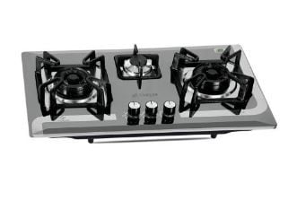 NAS GAS DG-933 BK KITCHEN HOB – Heavy gauge double shade  steel top – 2 Large  and 1 small Brass Burners – Grey Cast Iron Pan Trivets non stick paint coated – Auto ignition 3v battery operated