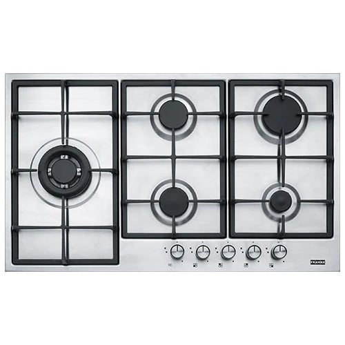 FRANKE 905 4G TC XS C Gas Hob (90cm): Powerful and Versatile Stainless Steel Cooktop with 5 Burners, Including Triple Crown, Rapid, and Semirapid Functions