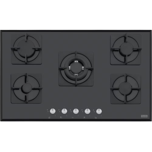 FRANKE FHNS 905 4G TC BK C Gas Hob - Black Glass: Sleek and Spacious 5-Burner Cooktop with 860x520 mm Dimensions and 830x490 mm Built-in Hole
