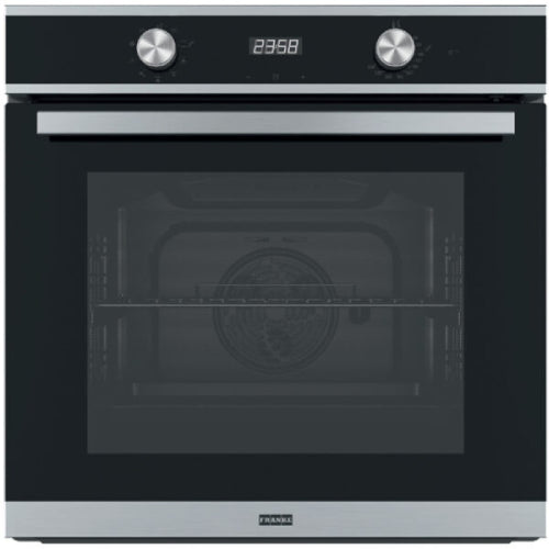 FRANKE FSM 86 HE XS Multifunction Electric Oven, Featuring Satin Stainless Steel / Black Crystal Finish from the Smart Collection, Boasts a Capacity of 71 Liters with Hydrolytic Cleaning