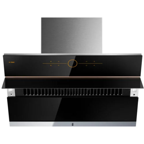 Fotile JQG-9009 Kitchen Hood 90cm wide tempered glass surface, O-TOUCH control, 2 speed fan control, Delay-off function, Low noise level