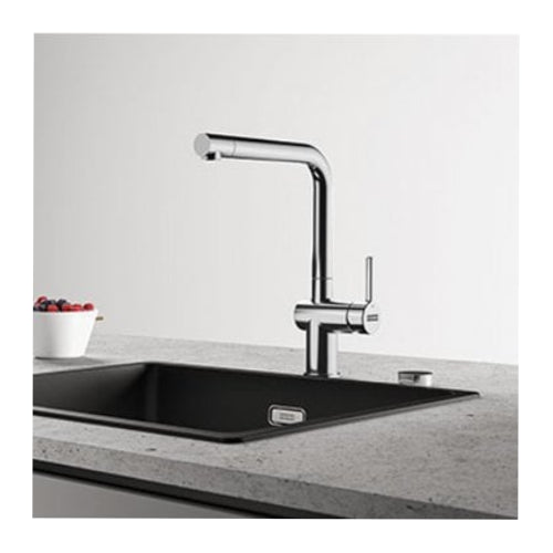 FRANKE Sirius Side-Chrome/Stone G Kitchen Sink Tap with Pull-Out Spout: Classic Chrome-plated Design Perfect for Stainless Steel Sinks