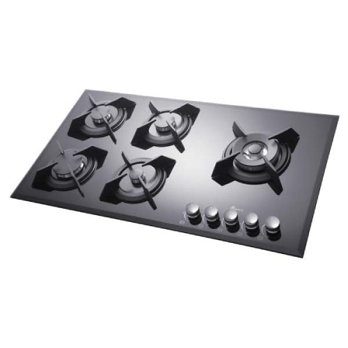 black BIMAX MG 0059 B GAS Non-stop gas stove with 5 burners,adjusted with city gas or liquid cylinder gas equipped with an electric lighter.