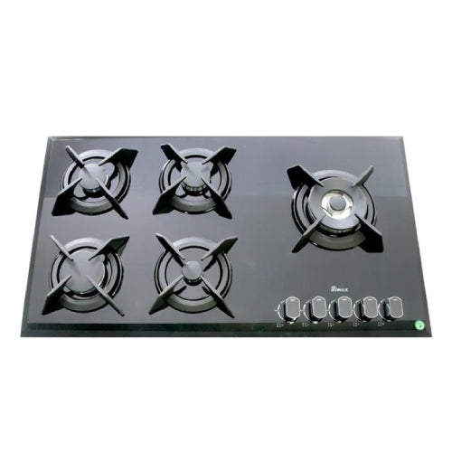 black BIMAX MG 0059 B GAS Non-stop gas stove with 5 burners,adjusted with city gas or liquid cylinder gas equipped with an electric lighter.