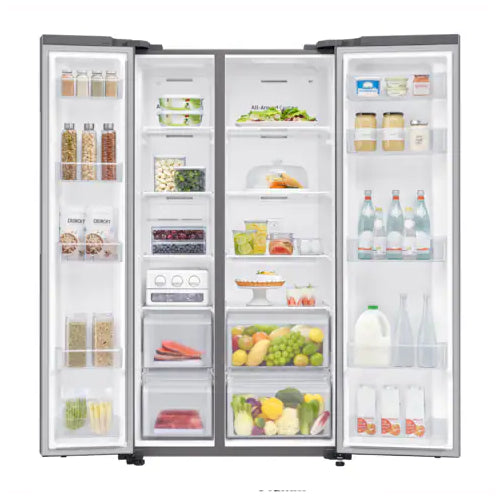 SAMSUNG RS62R5001M9 REF Samsung 22 CU FT Side by Side Refrigerator RS62R5001M9 keeps food fresh for longer & energy-efficient technology saves 50% of energy .