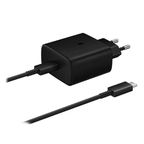 SAMSUNG GALAXY CHARGER 45W W/O/BLACK Official Samsung 45W Super Fast 2.0 USB-C Charger. IMG 1988. This 45w 2.0 Tech Charger Is Compatible With All Samsung Phone Because of Its adaptive Technology.
