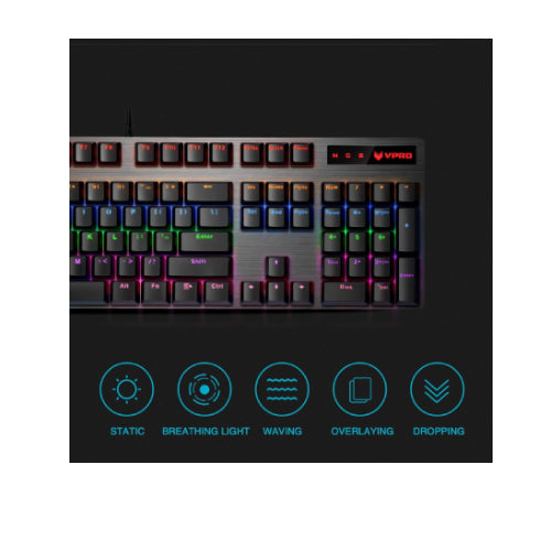RAPOO V500PRO RGB BLACK KEYBOARD Mechanical keys Key life of up to 60 million operations Anti-ghosting all keys are conflict-free Spill-resistant design Individually backlit keys
