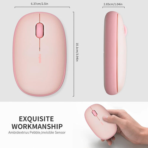 M650 Silent Bluetooth Mouse Pink Portable Dual Mode Silent Mouse with BT3.0 5.0 & 2.4G USB Mini Receiver 1300 DPI Slim Computer Mouse for Laptop MacBook Air Pro Mac iMac Apple iPad