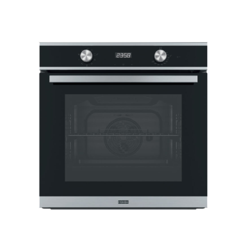 FRANKE FSM 86 HE XS Multifunction Electric Oven, Featuring Satin Stainless Steel / Black Crystal Finish from the Smart Collection, Boasts a Capacity of 71 Liters with Hydrolytic Cleaning
