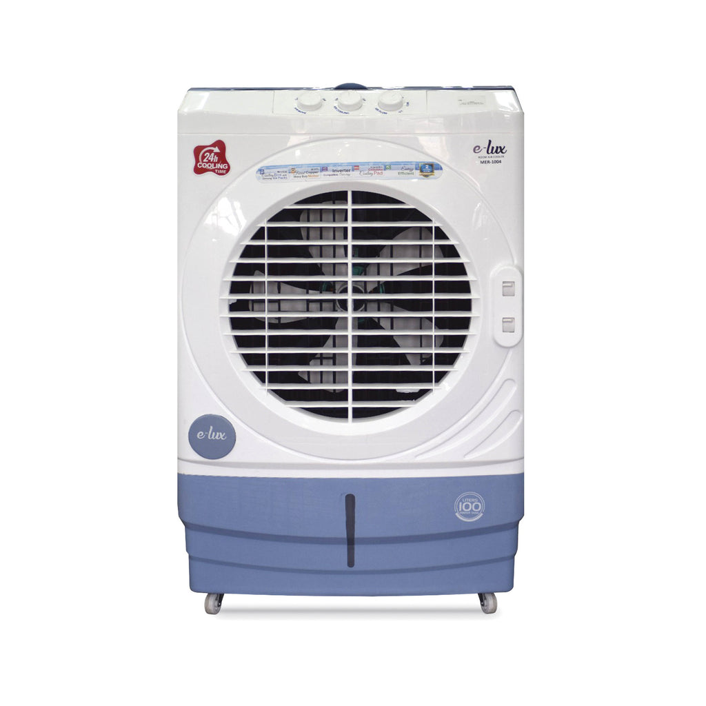 E-Lux Air Cooler MER-1004 With 100 Litre Huge Water Tank 99.9% Cooper Wire Heavy Duty Motor Refreezing Ice Packs and Energy Efficient