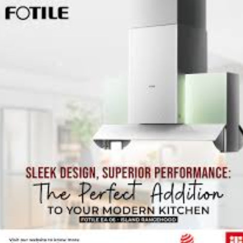 FOTILE EA06 RANGE HOOD The appearance of this island extractor hood is characterised by the distinctive bright white colour and LED lighting