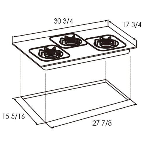 FOTILE GAS78307 HOB GAS HOB 3 FOTILE BURNERS SS TOP GAS 78307 ; Built-in Size (mm)(W×D): 708X388 ; Gas Type · LPG/NG .