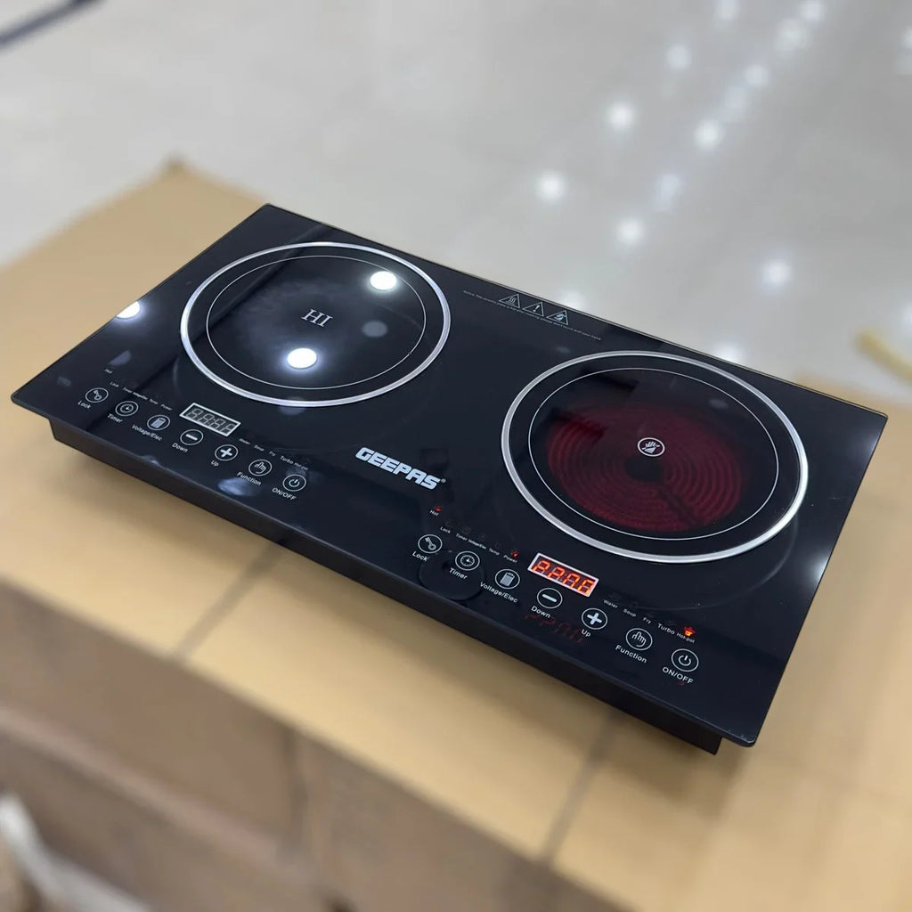 Geepas 6130 2-in-1 Induction and Infrared Double Burner Hot Plate 