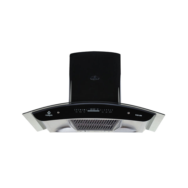 NAS GAS KHD-280 High Performance Non Magnet Stainless Steel Hood with Touch Panel and LED Lights, Featuring Powerful Suction and Tempered Glass Design