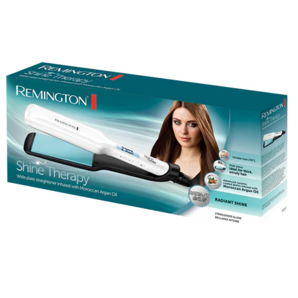 Remington S8550 Shine Therapy Hair Straightener with Wide Plates, Fast 15-Second Heat-Up, Temperature Lock & Smooth Frizz-Free Styling