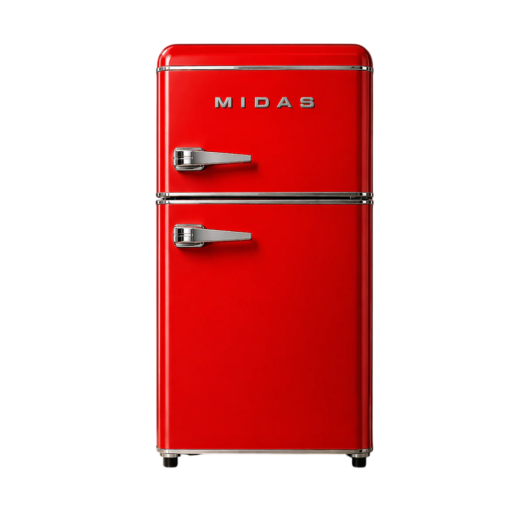 Midas Ref-9000 Retro Series Refrigerator With Stylish Retro Vintage Design, Energy Efficient Cooling, R600a Refrigerant and Low Noise Operation
