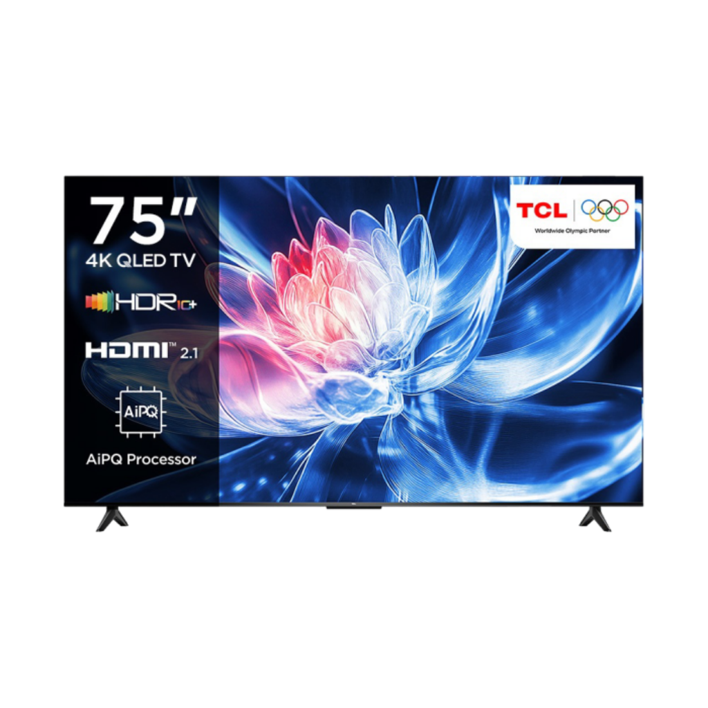 TCL 75 Inch 75T6C QLED 4K Ultra HD, AiPQ Processor, HDR10+, HDR10, HLG, 3 × HDM and 2 × USB