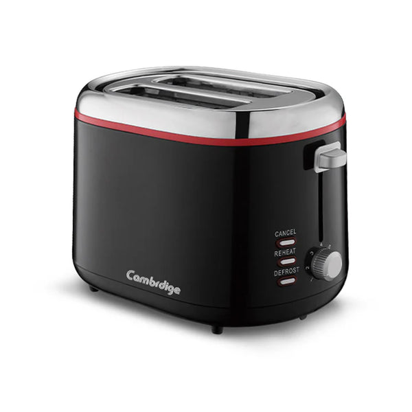 CAMBRIDGE Slice Toaster TT3166: Black Stainless Steel, Cool Touch, 1000W with Reheat & Defrost Functions