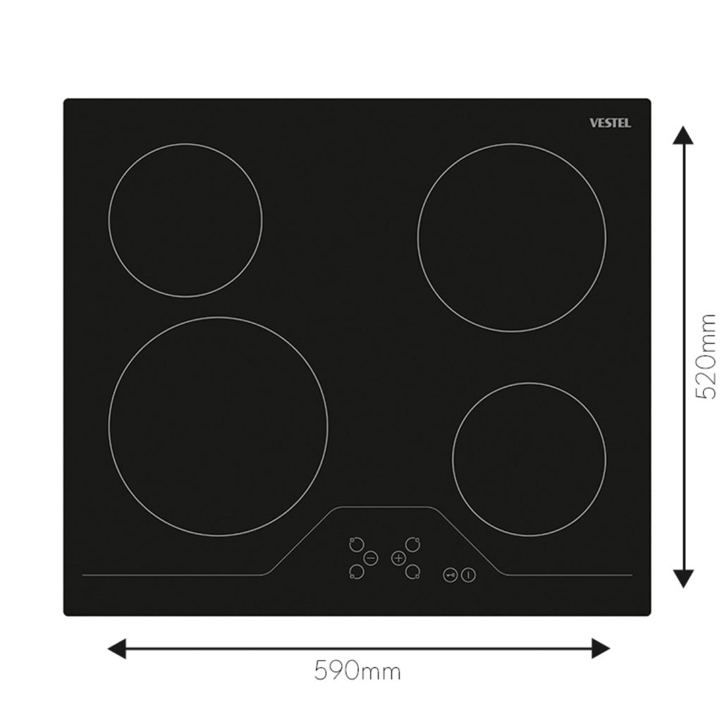 Vestel BH 6330B 4 Burner Electric Hot Plate 60cm Ceramic Glass 