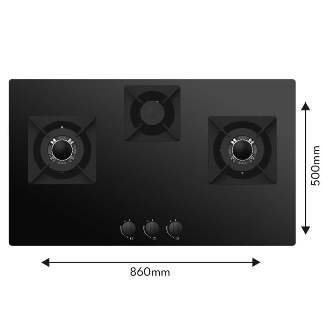 Vestel 3 Burner Tempered Glass Hob 90cm
