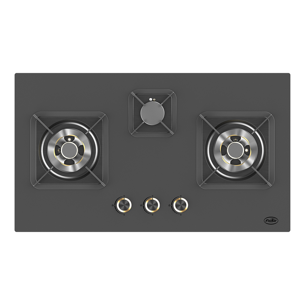 Fischer FBH-G78-3CB Buit In HOB 8mm Tempered Glass Panel Zinc Alloy Knobs Flame Failure Safety Device