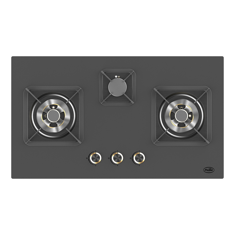 Fischer FBH-G78-3CB Buit In HOB 8mm Tempered Glass Panel Zinc Alloy Knobs Flame Failure Safety Device
